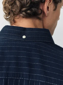 Navy Blue Stripe Soft Touch Oxford Long Sleeve Shirt