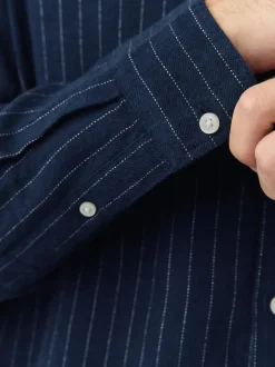 Navy Blue Stripe Soft Touch Oxford Long Sleeve Shirt