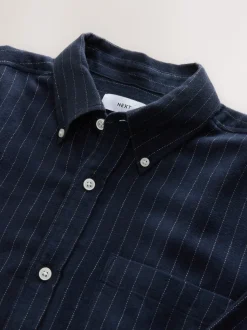 Navy Blue Stripe Soft Touch Oxford Long Sleeve Shirt