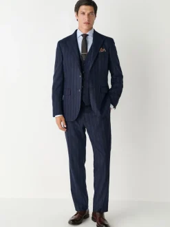 Navy Blue Striped Wool Blend Suit Waistcoat