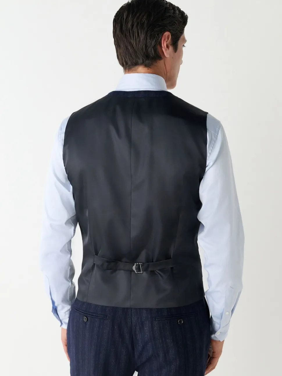 Navy Blue Striped Wool Blend Suit Waistcoat