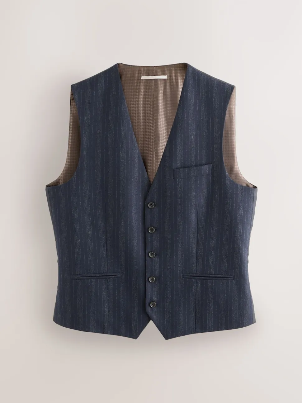 Navy Blue Striped Wool Blend Suit Waistcoat