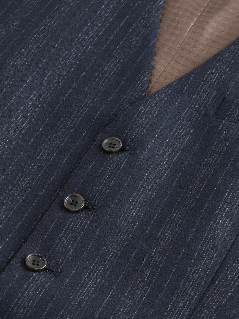Navy Blue Striped Wool Blend Suit Waistcoat