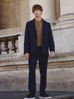 Navy Blue Tailored Fit Signature Abraham Moon 100% British Wool Donegal Suit Jacket