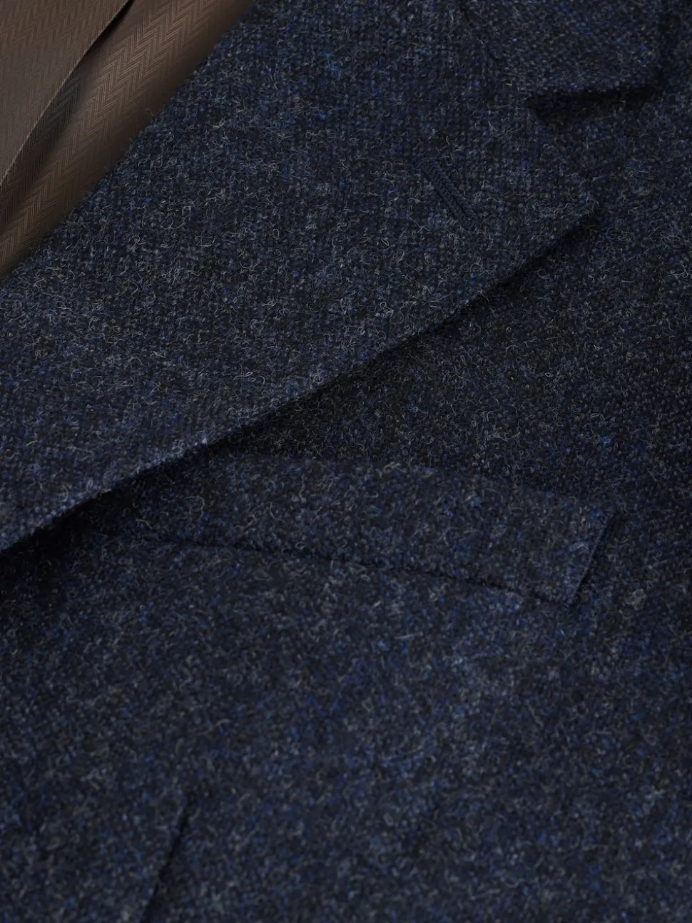 Navy Blue Tailored Fit Signature Abraham Moon 100% British Wool Donegal Suit Jacket