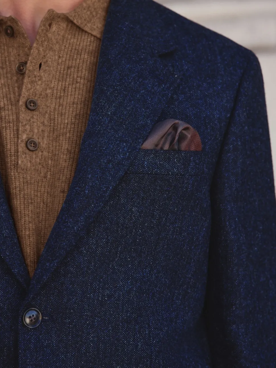 Navy Blue Tailored Fit Signature Abraham Moon 100% British Wool Donegal Suit Jacket