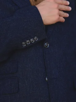 Navy Blue Tailored Fit Signature Abraham Moon 100% British Wool Donegal Suit Jacket