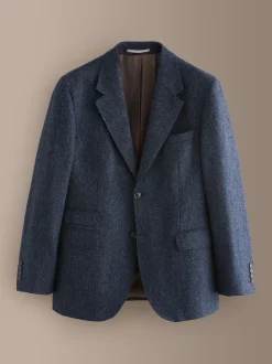 Navy Blue Tailored Fit Signature Abraham Moon 100% British Wool Donegal Suit Jacket