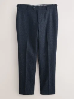 Navy Blue Tailored Fit Signature Abraham Moon 100% British Wool Donegal Suit Trousers