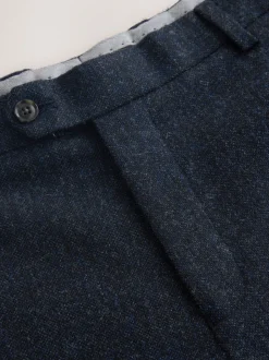 Navy Blue Tailored Fit Signature Abraham Moon 100% British Wool Donegal Suit Trousers