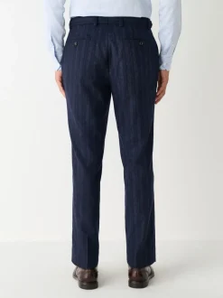 Navy Blue Tailored Fit Striped Wool Blend Suit Trousers