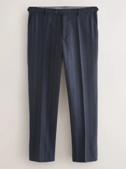 Navy Blue Tailored Fit Striped Wool Blend Suit Trousers