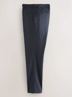 Navy Blue Tailored Fit Striped Wool Blend Suit Trousers