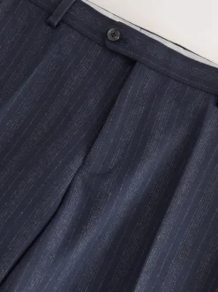Navy Blue Tailored Fit Striped Wool Blend Suit Trousers