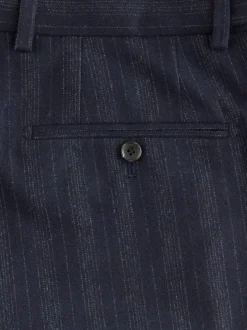 Navy Blue Tailored Fit Striped Wool Blend Suit Trousers