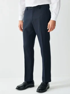 Navy Blue Tailored Fit Textured Suit Trousers