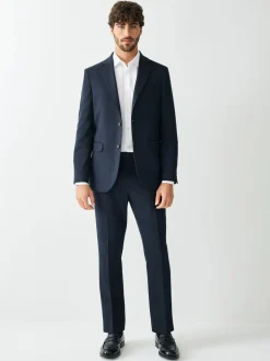 Navy Blue Tailored Fit Textured Suit Trousers