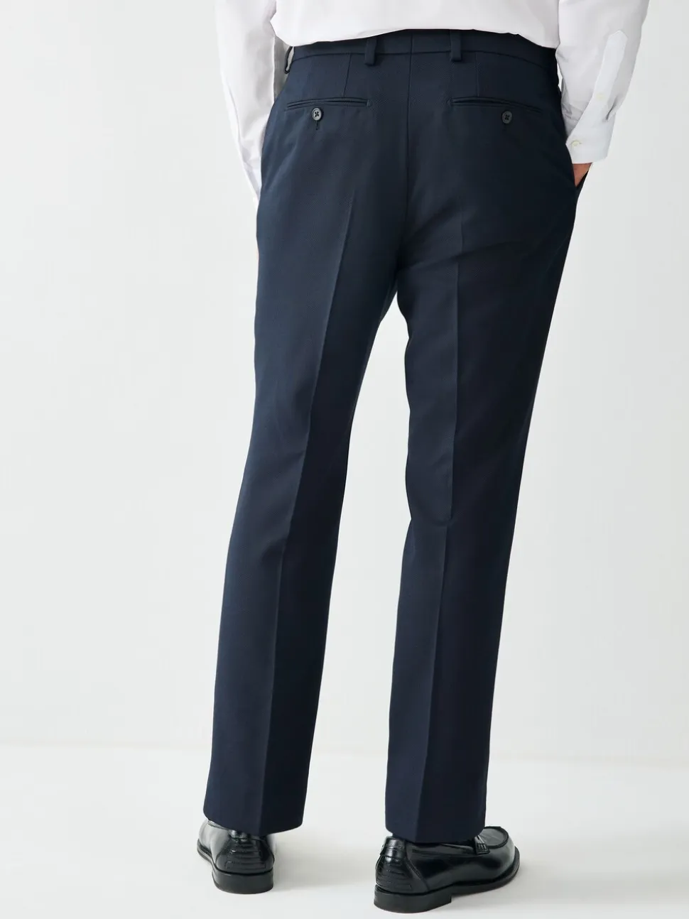 Navy Blue Tailored Fit Textured Suit Trousers