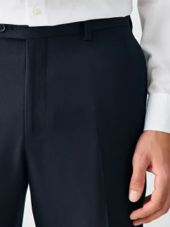 Navy Blue Tailored Fit Textured Suit Trousers