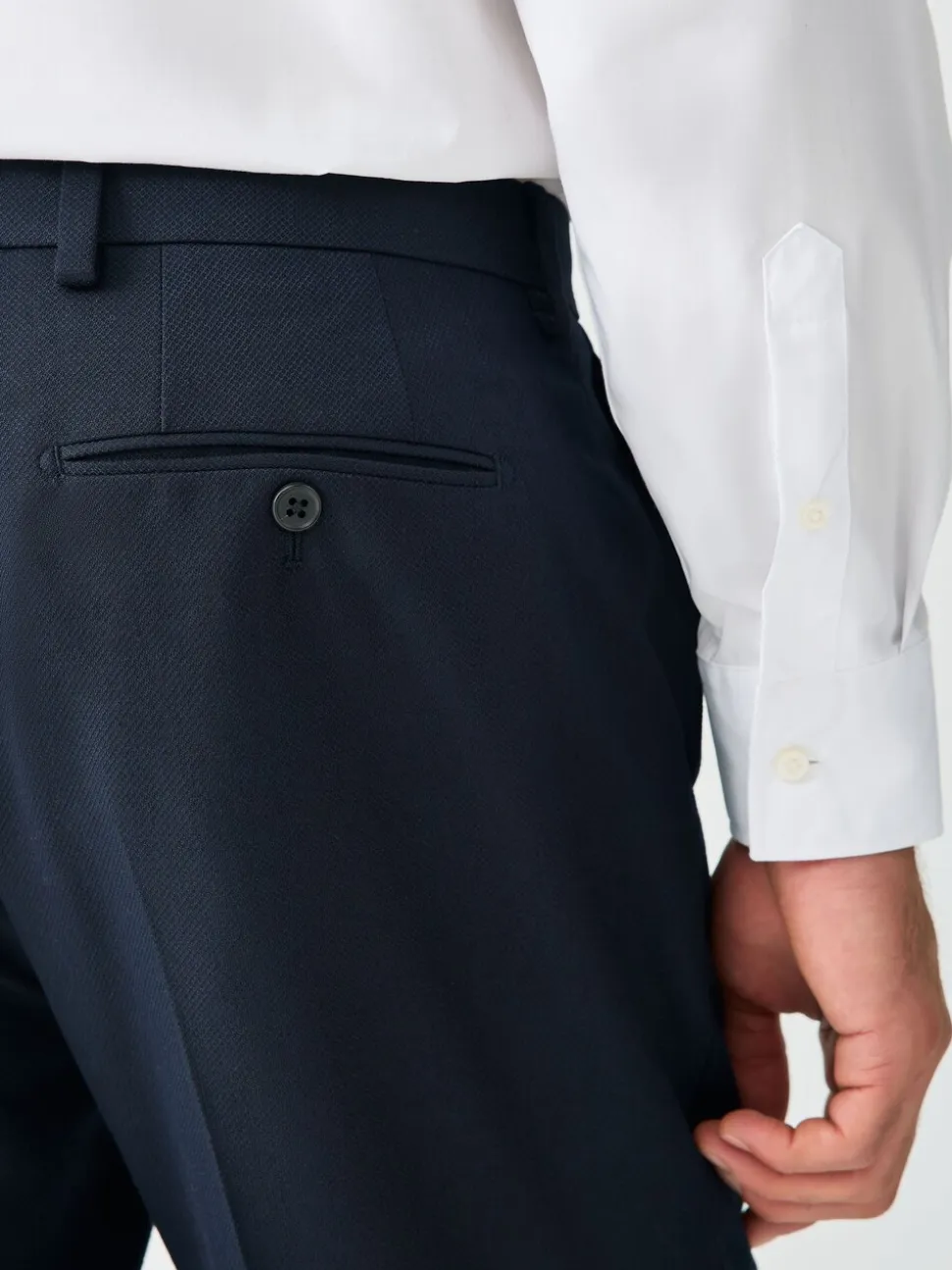 Navy Blue Tailored Fit Textured Suit Trousers