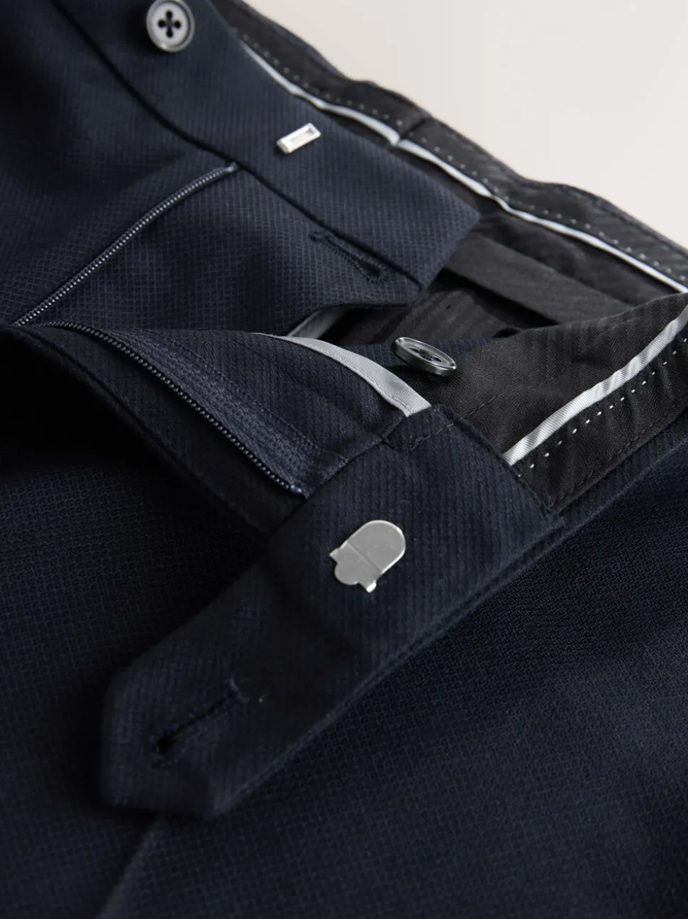 Navy Blue Tailored Fit Textured Suit Trousers