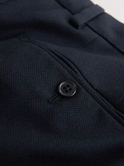 Navy Blue Tailored Fit Textured Suit Trousers