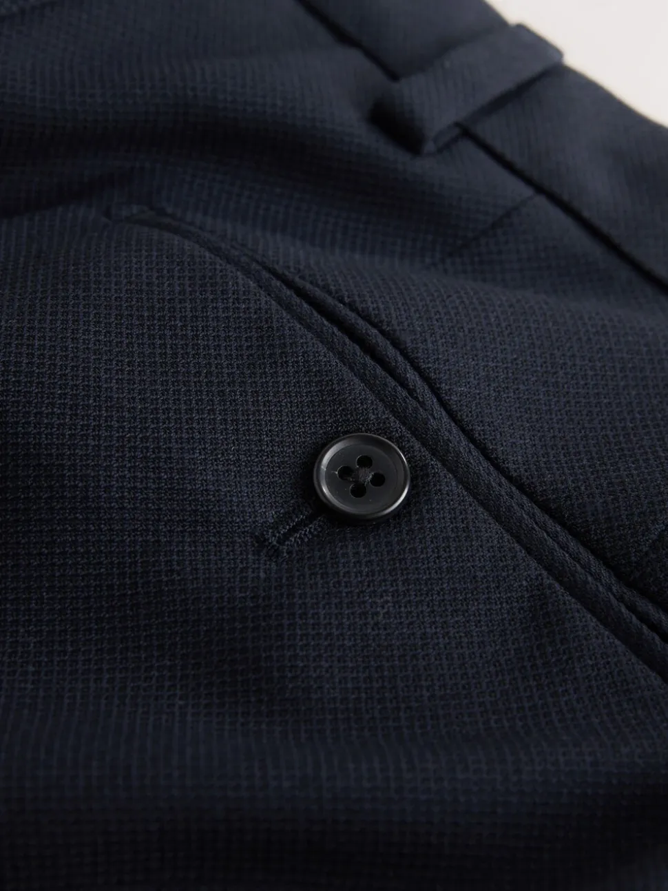 Navy Blue Tailored Fit Textured Suit Trousers