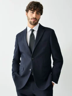 Navy Blue Tailored Fit Textured Suit Jacket