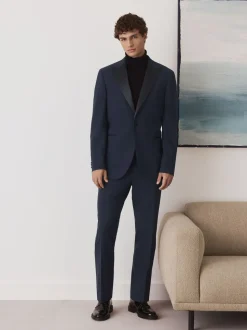 Navy Blue Tailored Fit Wool Blend Motionflex Suit Trousers