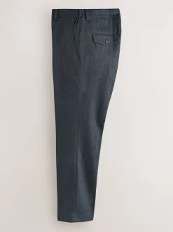 Navy Blue Texture Regular Fit Smart Brushed Cotton Trousers