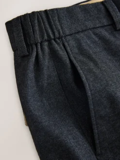 Navy Blue Texture Regular Fit Smart Brushed Cotton Trousers