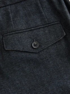 Navy Blue Texture Regular Fit Smart Brushed Cotton Trousers