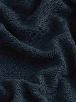 Navy Blue Textured Smart Zip Neck Polo Shirt