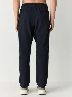 Navy Blue Textured Twill Straight Leg Joggers