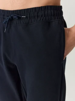 Navy Blue Textured Twill Straight Leg Joggers