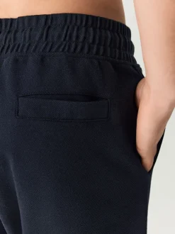 Navy Blue Textured Twill Straight Leg Joggers