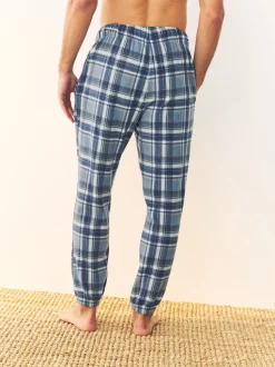 Navy Blue Thermal Fleece Cuffed Check Pyjama Bottoms