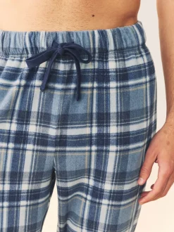 Navy Blue Thermal Fleece Cuffed Check Pyjama Bottoms
