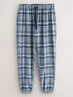 Navy Blue Thermal Fleece Cuffed Check Pyjama Bottoms