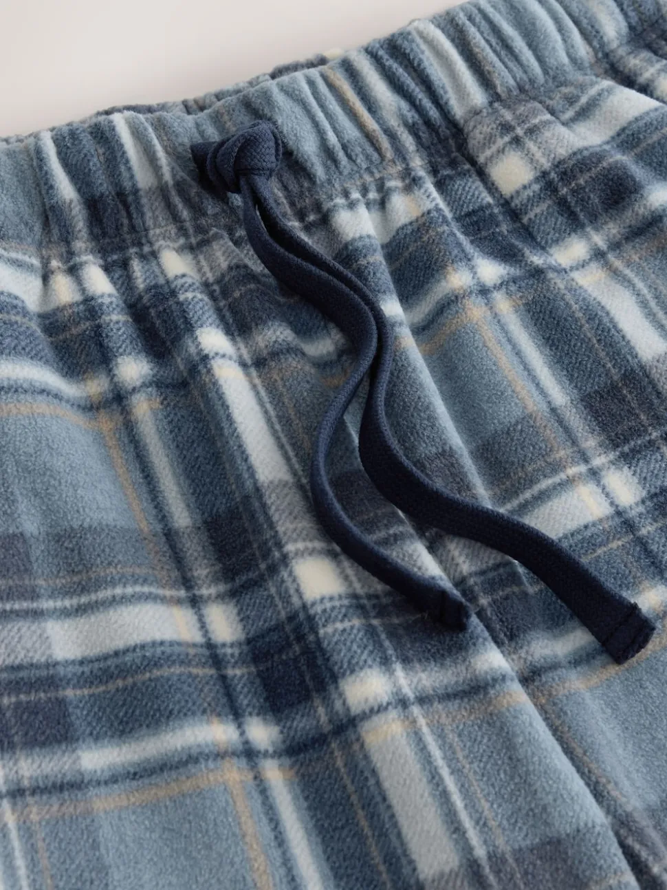 Navy Blue Thermal Fleece Cuffed Check Pyjama Bottoms