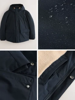 Navy Blue ThermoGen Parka Jacket with Borg Lining