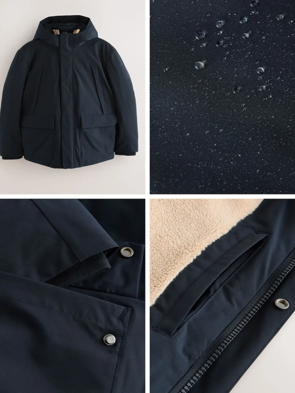 Navy Blue ThermoGen Parka Jacket with Borg Lining