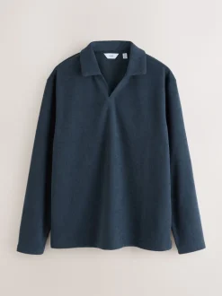 Navy Blue Towelling Long Sleeve Trophy Neck Pyjamas Set