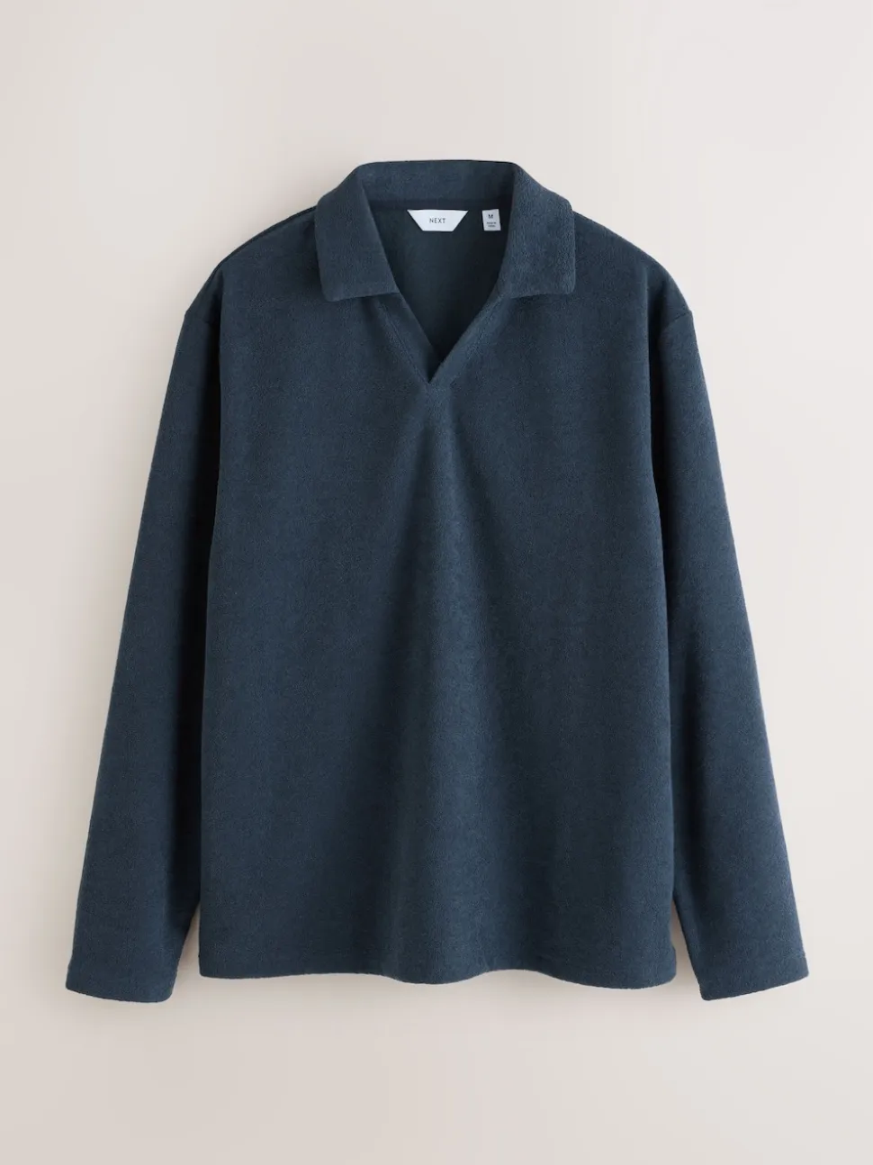 Navy Blue Towelling Long Sleeve Trophy Neck Pyjamas Set
