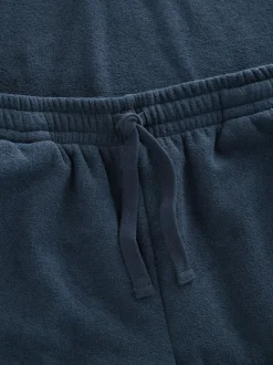 Navy Blue Towelling Long Sleeve Trophy Neck Pyjamas Set