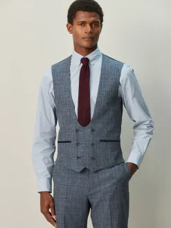 Navy Blue Trimmed Check Suit Waistcoat