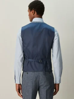 Navy Blue Trimmed Check Suit Waistcoat