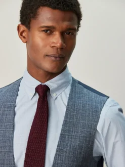 Navy Blue Trimmed Check Suit Waistcoat