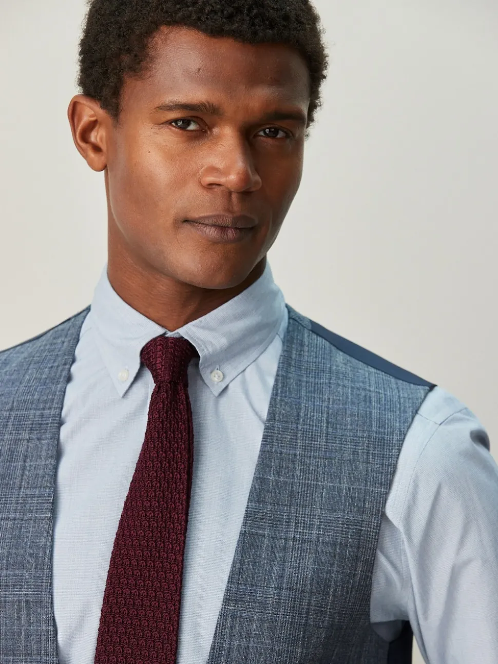 Navy Blue Trimmed Check Suit Waistcoat