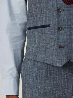 Navy Blue Trimmed Check Suit Waistcoat